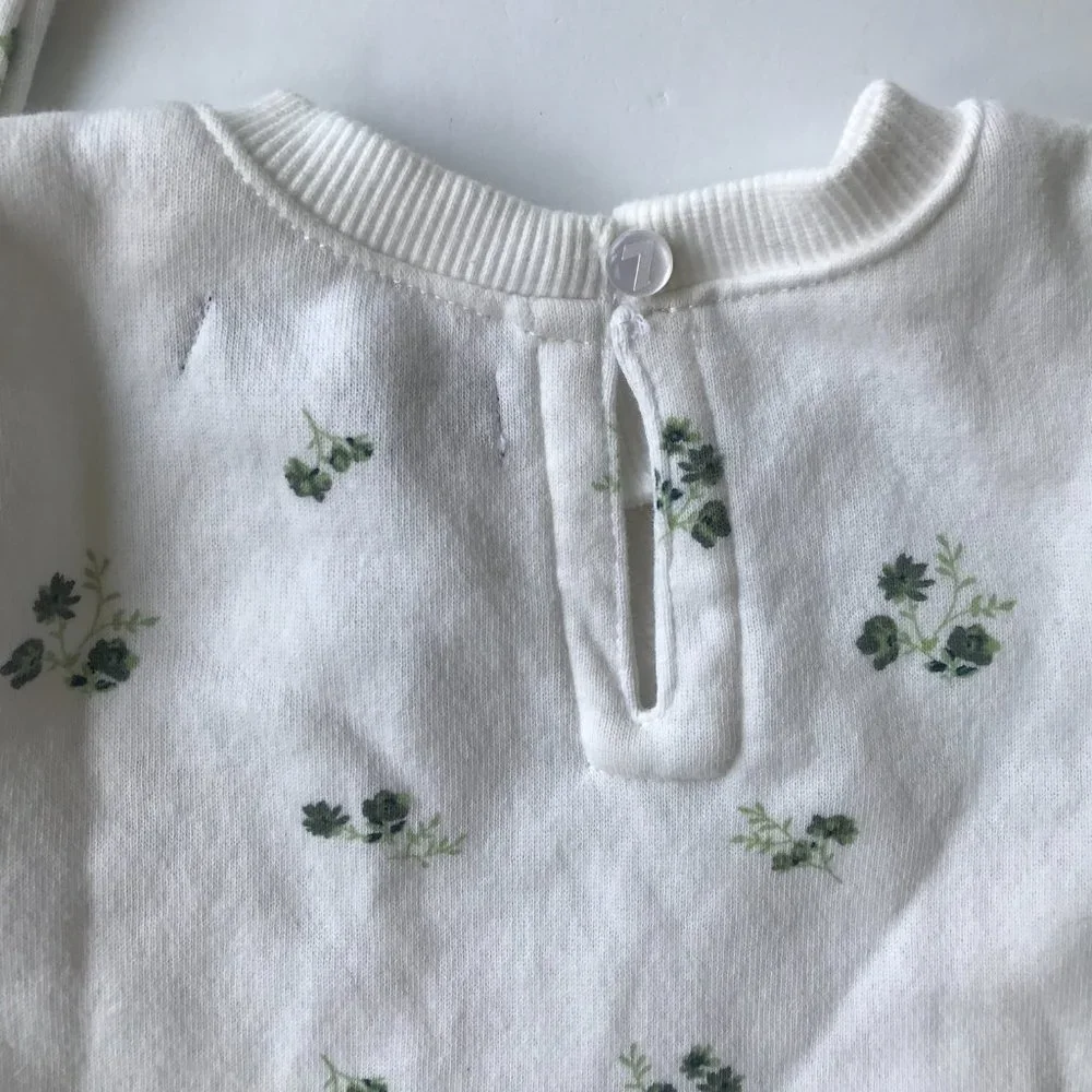 7 For All Mankind Sweatshirt Top Baby 12M Month White Floral Button Keyh…